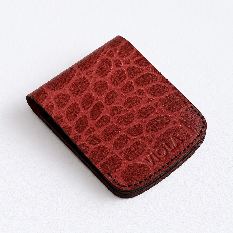 Oxblood Croc Flip Bifold – Magnetic Leather Wallet - 1