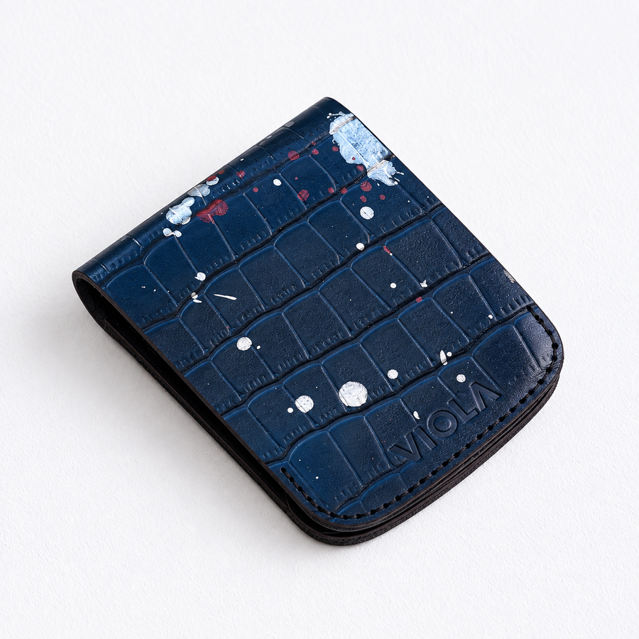 Navy Splash Flip Bifold – Magnetic Leather Wallet - 1