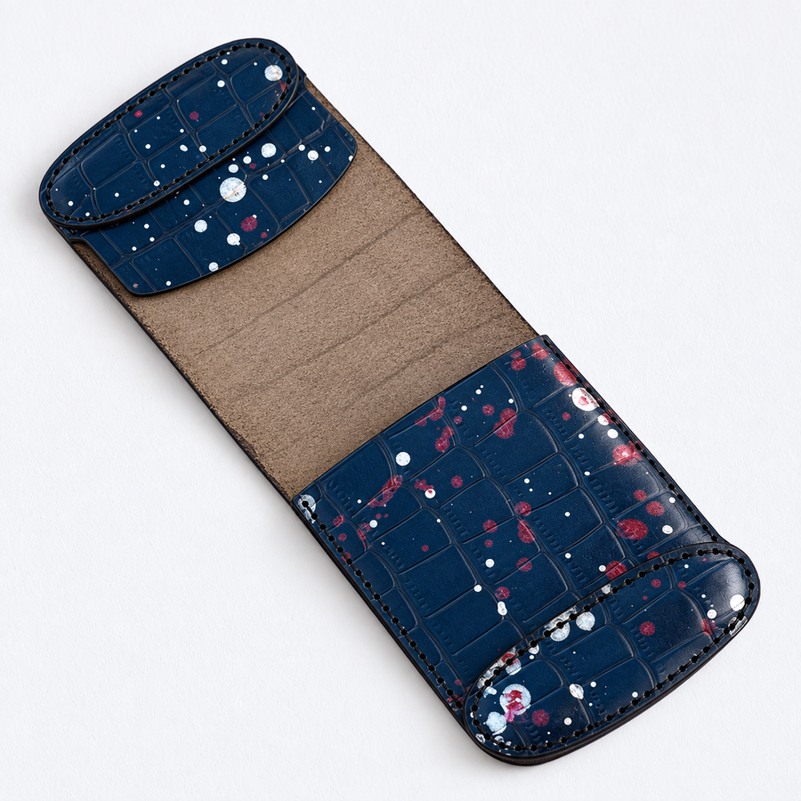 Navy Splash Flip Bifold – Magnetic Leather Wallet - 2