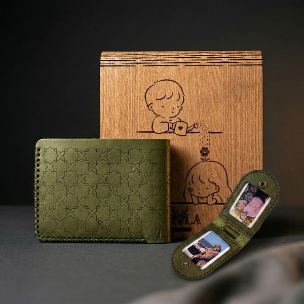 Decorated wallet + Photo keychain + Gift box bundle